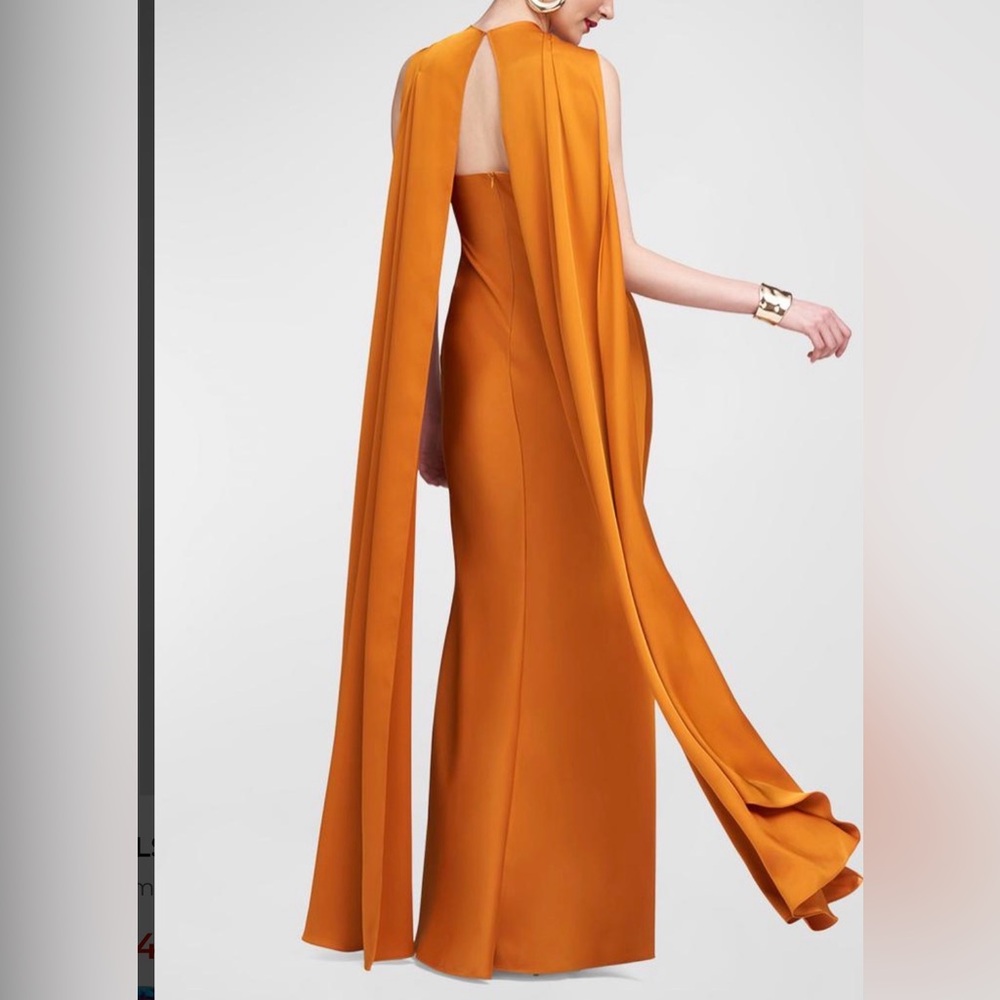 NEW Halston Heritage Satin Reta Cape Maxi Dress Gown Sz 2 - Picture 5 of 11